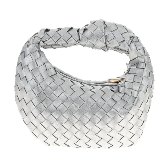 Urban Expressions Silver Faux-Leather Tracy Woven Hobo Purse Vegan Handbag - Picture 2 of 5